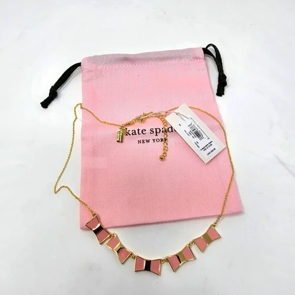 Kate Spade Necklace ♤ Bow Shop RowGold & Pink Bows Long Necklace